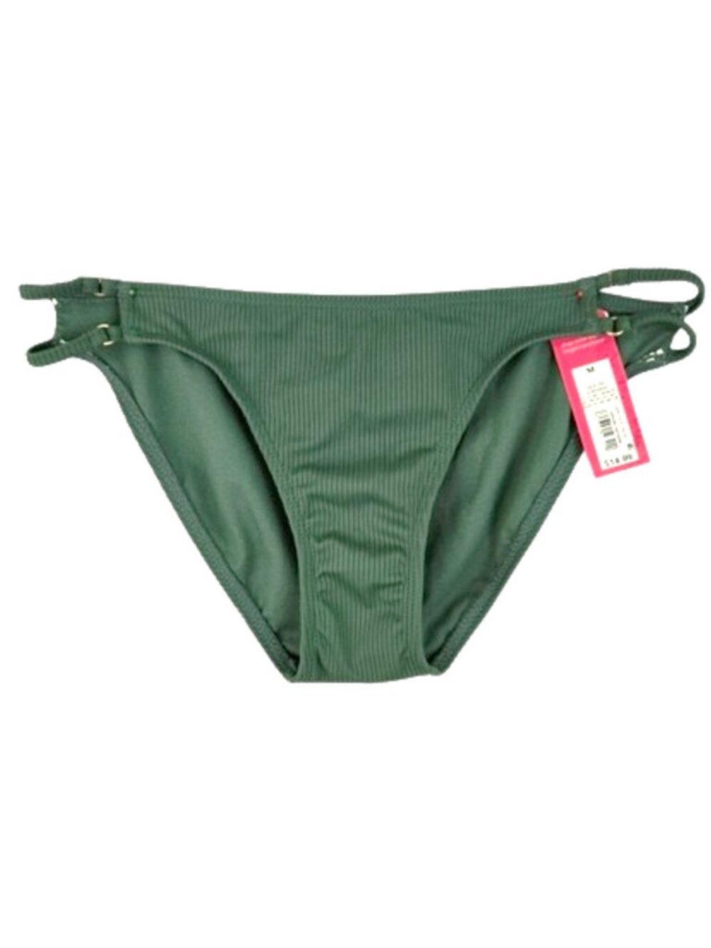 Women’s Ribbed Bikini Bottoms Side Ring Detail Green Size M